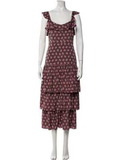 Pre-owned Likely Floral Print Midi Length Dress In Pink