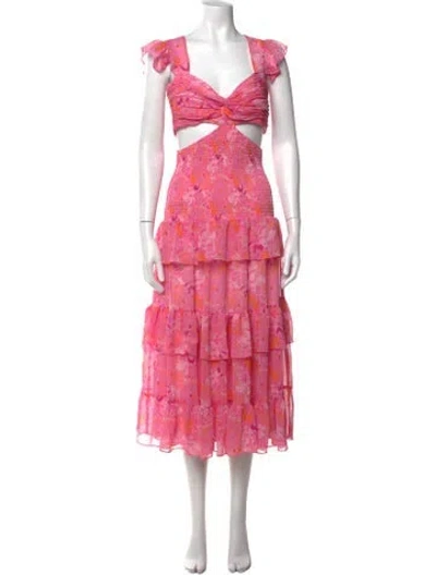 Pre-owned Likely Floral Print Midi Length Dress In Pink