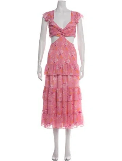 Pre-owned Likely Floral Print Midi Length Dress In Pink