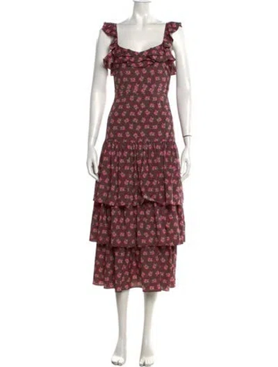 Pre-owned Likely Floral Print Midi Length Dress In Pink