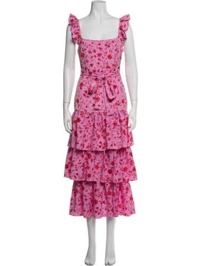 Pre-owned Likely Floral Print Midi Length Dress In Pink