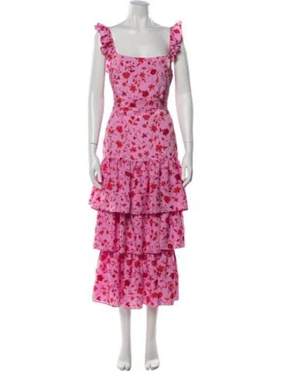 Pre-owned Likely Floral Print Midi Length Dress In Pink