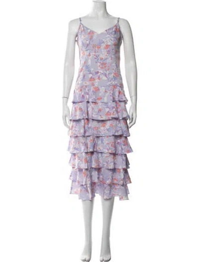 Pre-owned Likely Floral Print Midi Length Dress In Purple