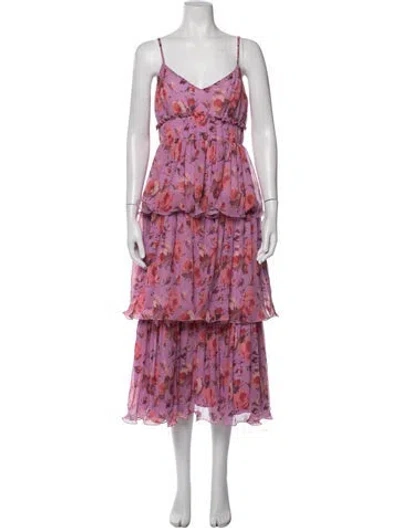 Pre-owned Likely Floral Print Midi Length Dress In Purple