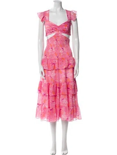 Pre-owned Likely Floral Print Midi Length Dress W/ Tags In Pink