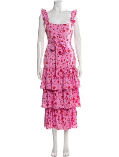 Pre-owned Likely Floral Print Midi Length Dress W/ Tags In Pink