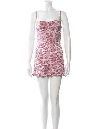 Pre-owned Likely Floral Print Square Neckline Romper In Pink