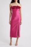 Likely Gwen Rosette Strapless Midi Dress In Fuchsia