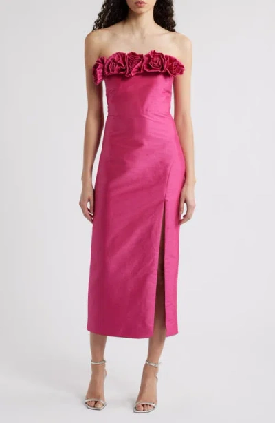 Likely Gwen Rosette Strapless Midi Dress In Fuchsia