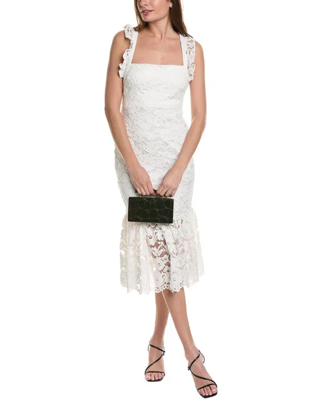 knee length dresses for ladies Likely Women's Sarah Lace & Feather Midi-Dress - Black