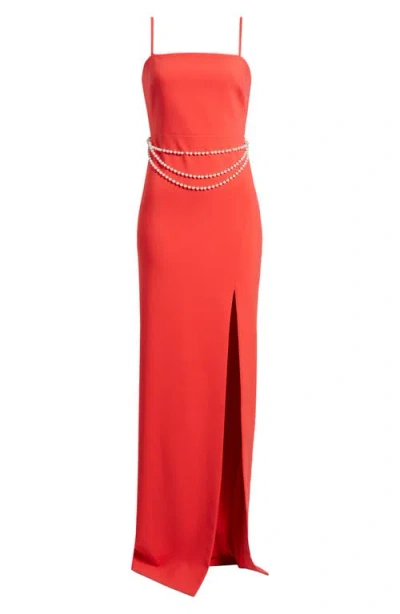 Likely Josie Faux Pearl Belt Detail Column Gown In Bittersweet