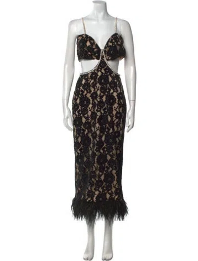 Pre-owned Likely Lace Pattern Midi Length Dress W/ Tags In Black