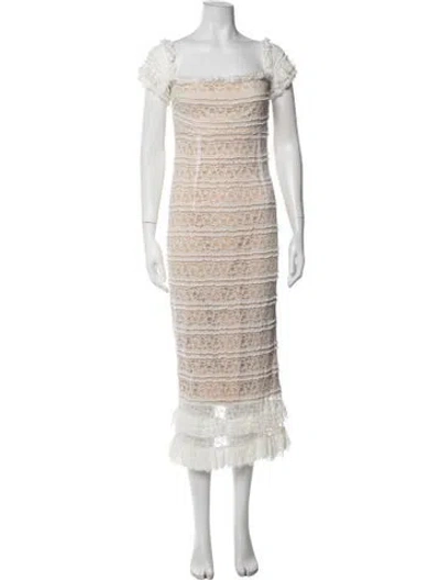 Pre-owned Likely Lace Pattern Midi Length Dress In White
