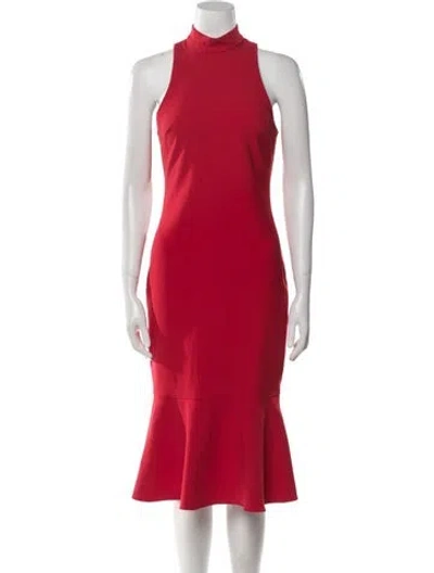 Pre-owned Likely Mock Neck Midi Length Dress In Red