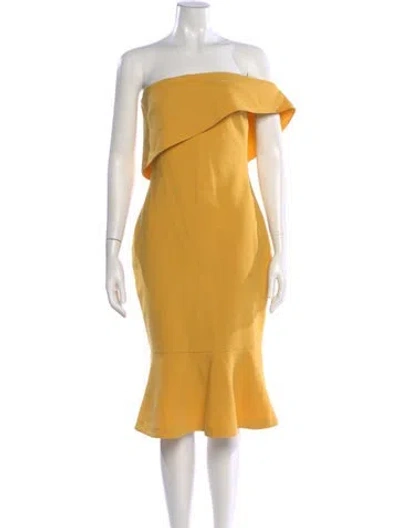 Pre-owned Likely Off-the-shoulder Knee-length Dress In Yellow