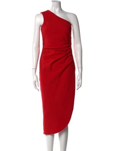 Pre-owned Likely One-shoulder Midi Length Dress In Red