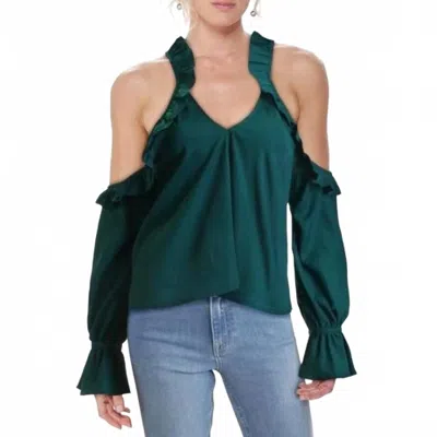 Likely Open Shoulder Bell Sleeves Top In Emerald In Multi