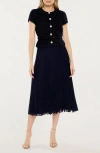 Likely Pamela Pleated Mixed Media Midi Dress In Navy