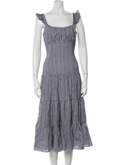 Pre-owned Likely Plaid Print Midi Length Dress In White