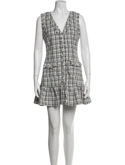 Pre-owned Likely Plaid Print Mini Dress In White