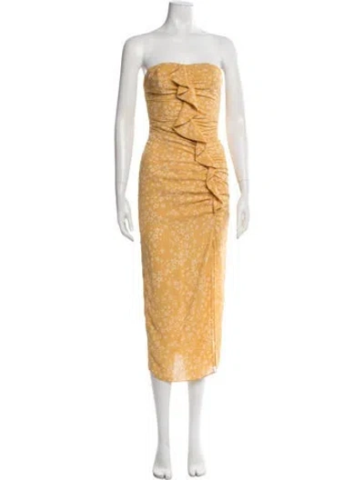 Pre-owned Likely Printed Midi Length Dress In Yellow