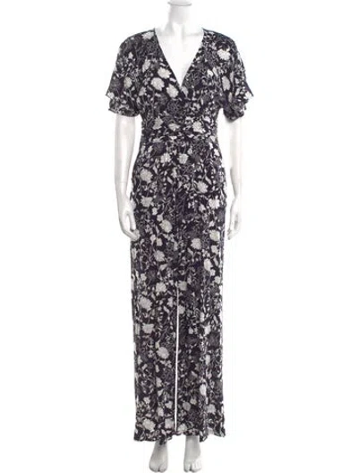 Pre-owned Likely Printed Plunge Neckline Jumpsuit In Blue