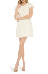 Likely Riello Rhinestone Button Tweed Minidress In Ivory