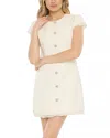 Likely Riello Rhinestone Button Tweed Minidress In Ivory