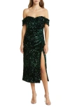 LIKELY RONAN OFF THE SHOULDER SEQUIN MIDI DRESS