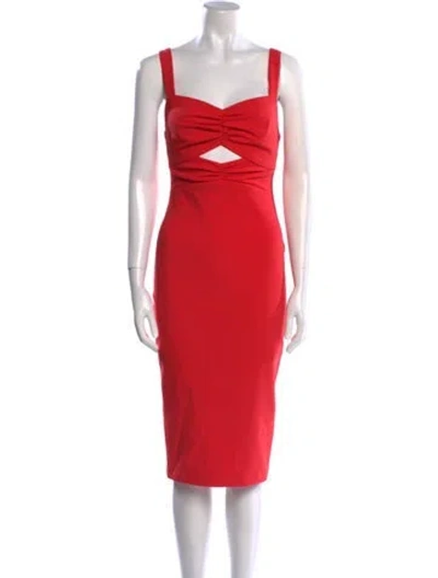 Pre-owned Likely Square Neckline Midi Length Dress In Red