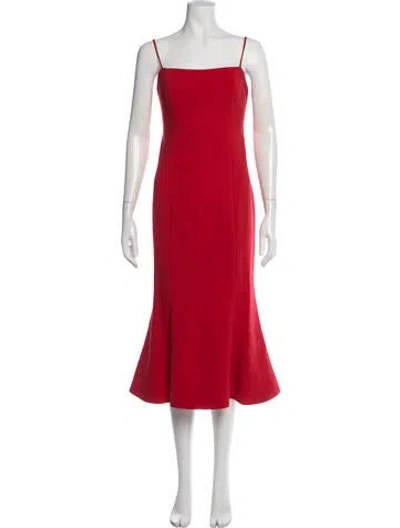 Pre-owned Likely Square Neckline Midi Length Dress In Red