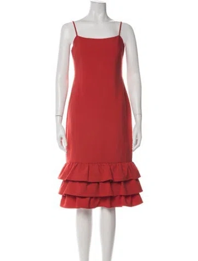 Pre-owned Likely Square Neckline Midi Length Dress In Red