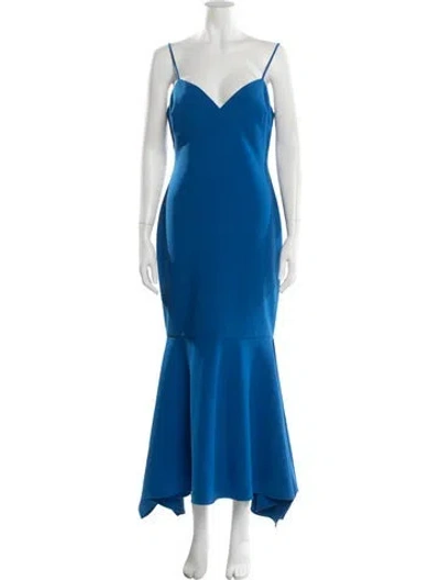 Pre-owned Likely V-neck Long Dress In Blue