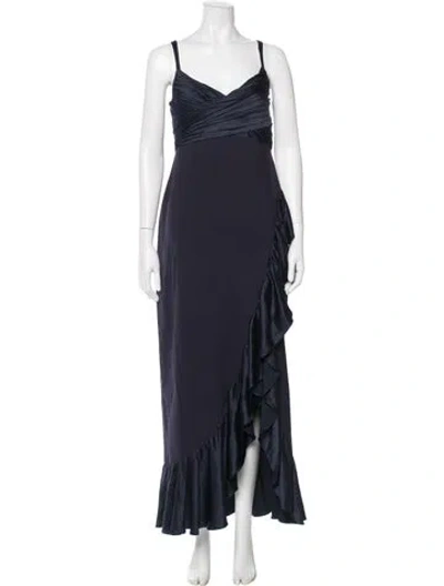 Pre-owned Likely V-neck Long Dress In Blue