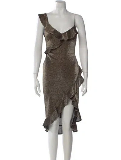 Pre-owned Likely V-neck Midi Length Dress In Gold
