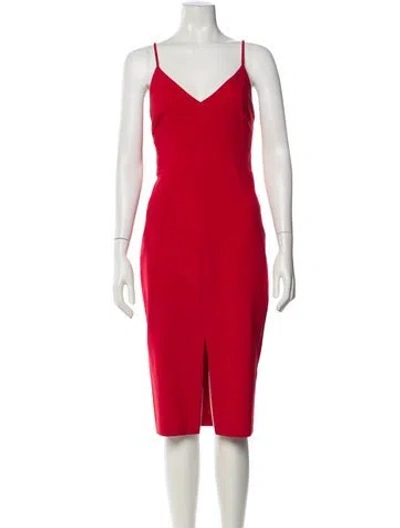 Pre-owned Likely V-neck Midi Length Dress In Red