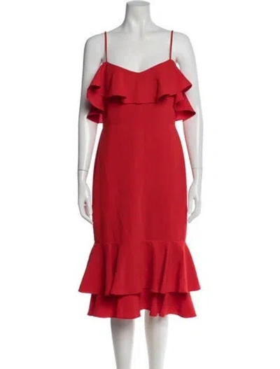 Pre-owned Likely V-neck Midi Length Dress In Red