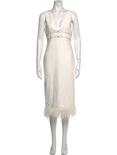 Pre-owned Likely V-neck Midi Length Dress In White