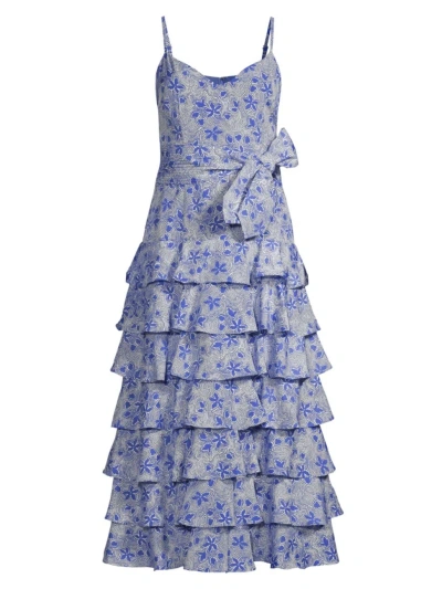 Likely Women's Ariella Floral Tiered Midi Dress In Amparo Blue