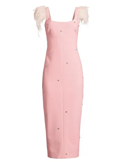 Likely Women's Cameron Ostrich Feather-trimmed Midi-dress In Pink