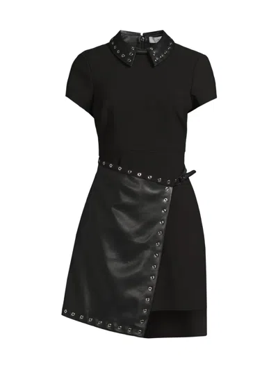 Likely Women's Elia Grommet-detail Mixed-media Minidress In Black