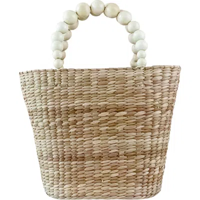 Likha Beaded Handle Seagrass Tote In White