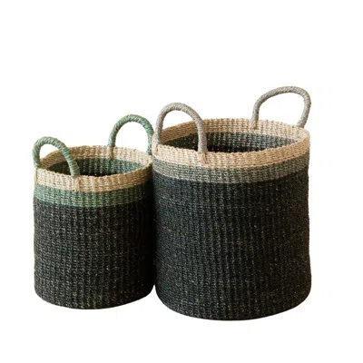 Likha Black Baskets With Handle, Set Of Two - Floor Baskets