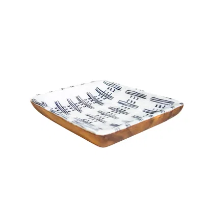 Likha Black / White Capiz + Acacia Plate - African River, Square In Blue