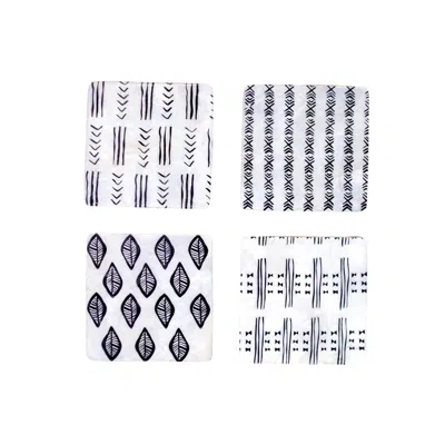 Likha Black / White Set Of Four, Capiz Coasters - African Pattern