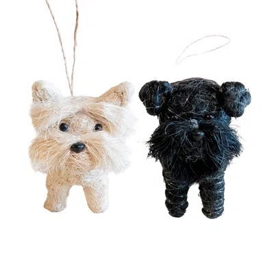 Likha Black / White Terrier Duo Ornament Set – Westie & Schnauzer Handmade Coco Coir Ornaments In Multi