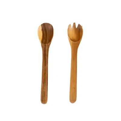 Likha Brown Spoon & Fork, Set Of Two - Acacia Wooden Utensils