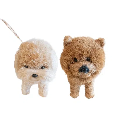 Likha Brown / White Fluffy Breed Duo Ornament Set - Chow Chow & Poodle, Handmade Coco Coir