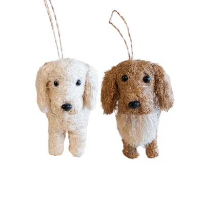 Likha Brown / White Labrador & Golden Retriever Ornament Set - Artisanal Coco Coir Collectibles In Multi