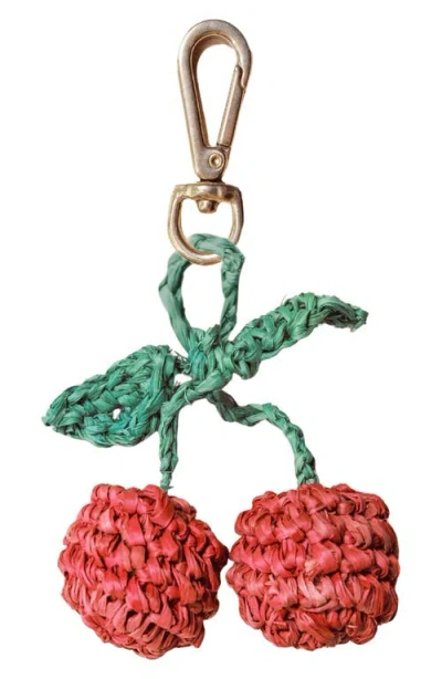 Likha Cherry Raffia Bag Charm In Red